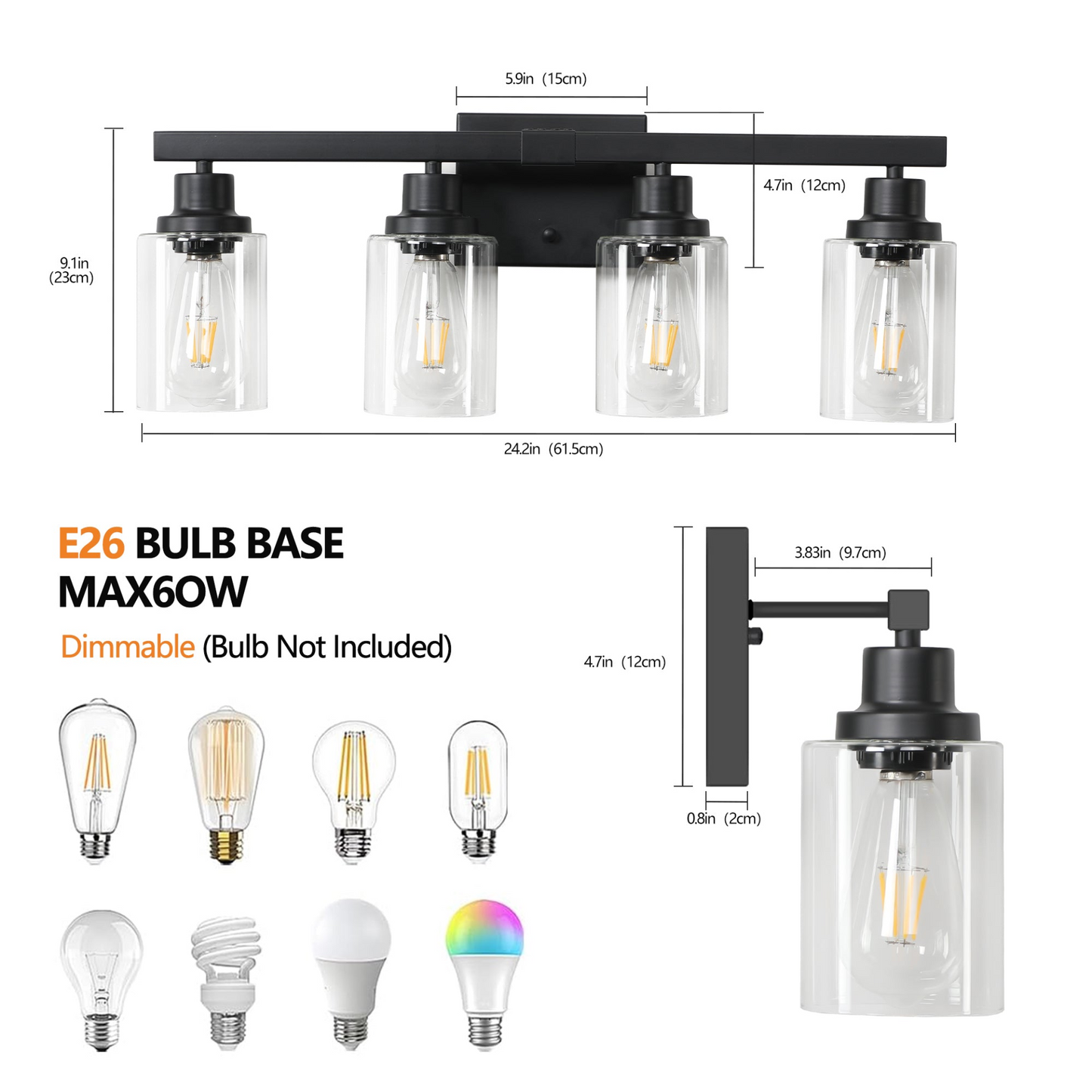 (Same as W1340P197620/L001010-B4) 4-Lights Farmhouse Vanity Lights Fixture Rustic Bathroom Light Fixture Bathroom Sconce (Without Bulbs)