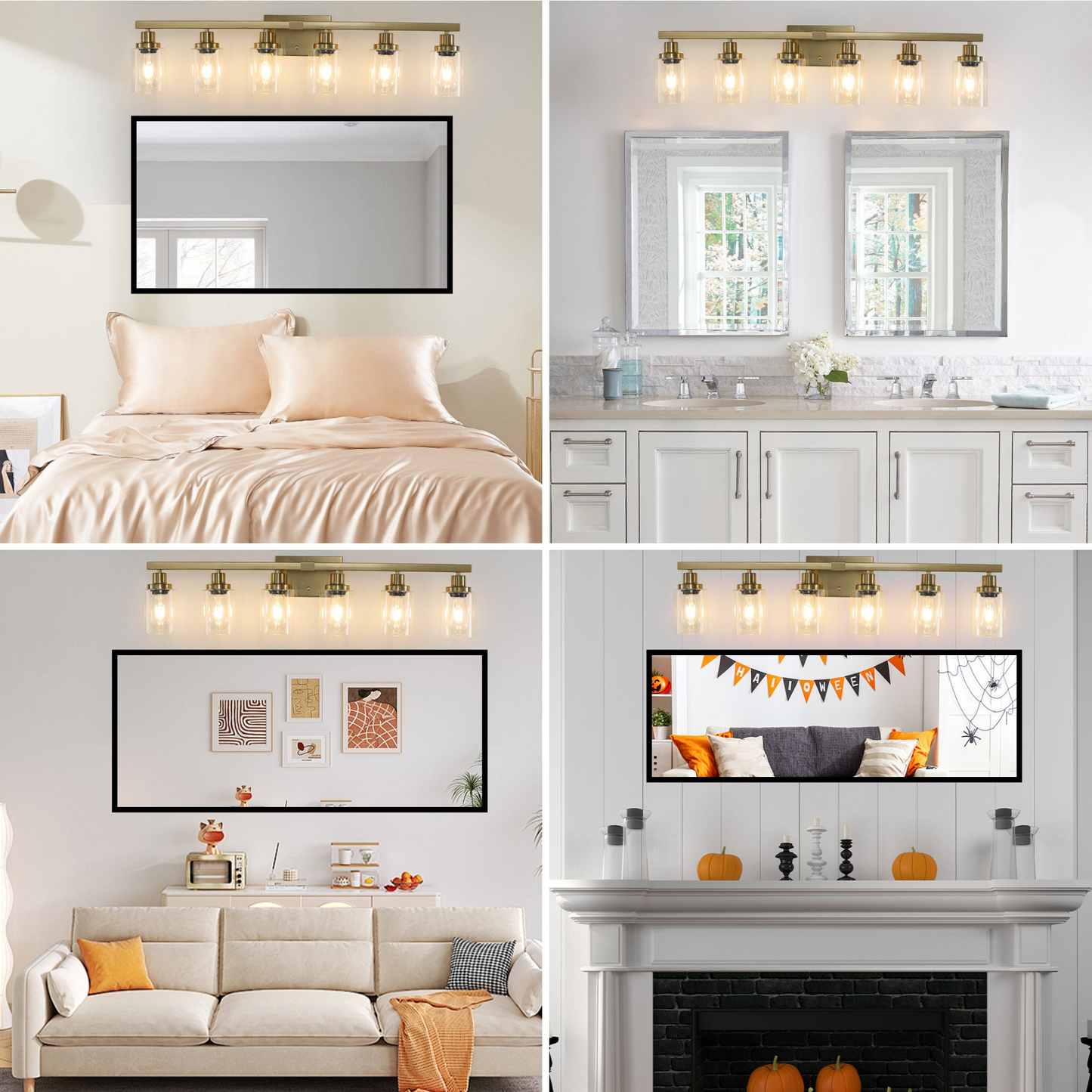 Golden 6-Light Vanity Light with Clear Glass Shades, Modern Iron Metal Bathroom Wall Fixture for Mirror, Ideal for Bathroom and Dressing Table (No Bulbs)