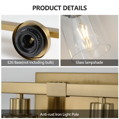Golden 6-Light Vanity Light with Clear Glass Shades, Modern Iron Metal Bathroom Wall Fixture for Mirror, Ideal for Bathroom and Dressing Table (No Bulbs)
