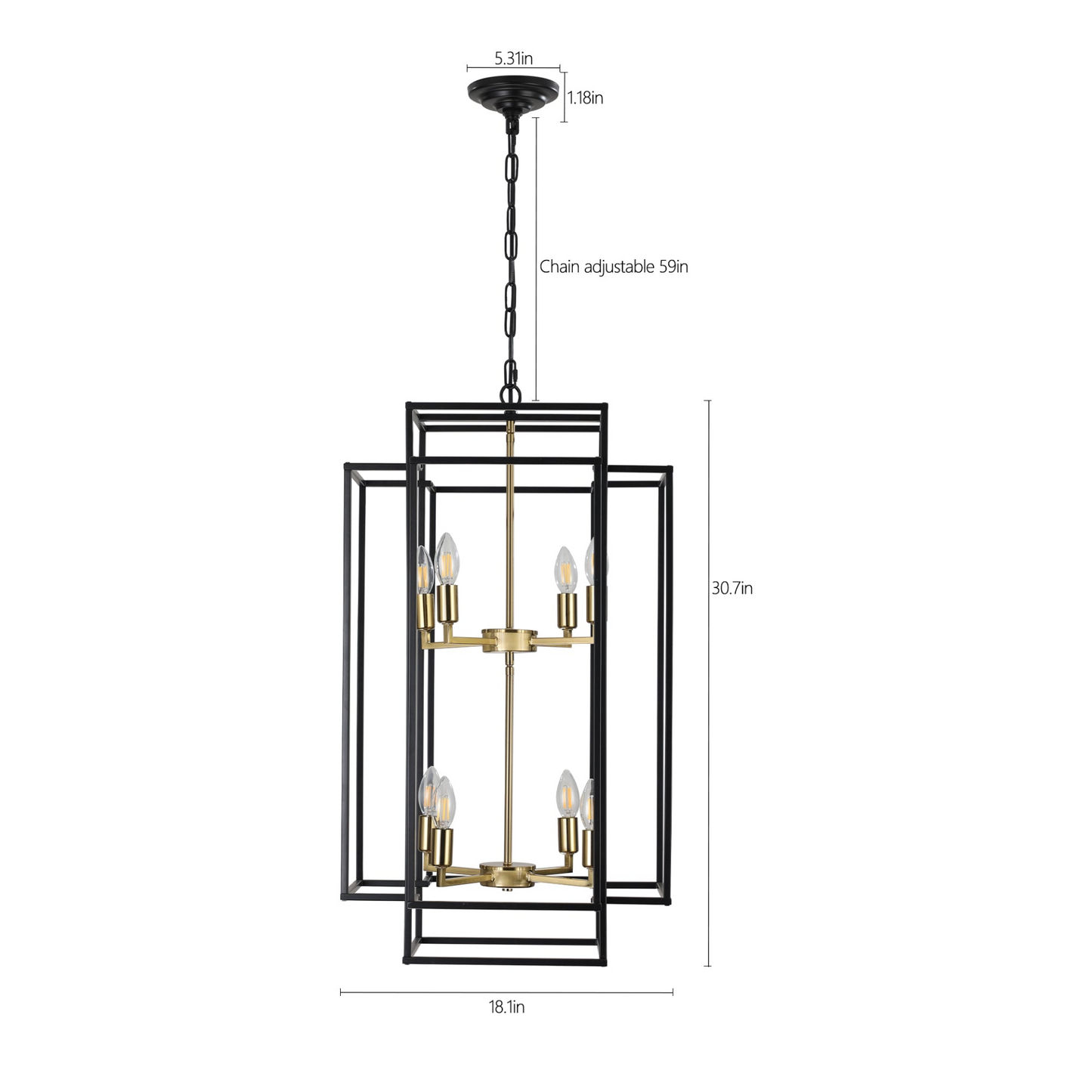 (Same as W1340142524/L1018-G) 8-Lights Black & Gold Lantern Tiered Pendant Light Fixtures, Industrial Farmhouse Hanging Chandelier (No Bulbs)