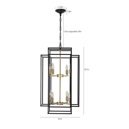 (Same as W1340142524/L1018-G) 8-Lights Black & Gold Lantern Tiered Pendant Light Fixtures, Industrial Farmhouse Hanging Chandelier (No Bulbs)