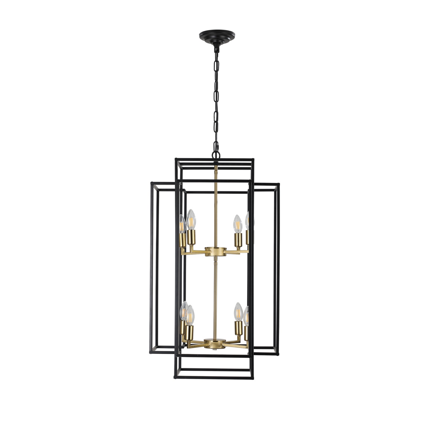 (Same as W1340142524/L1018-G) 8-Lights Black & Gold Lantern Tiered Pendant Light Fixtures, Industrial Farmhouse Hanging Chandelier (No Bulbs)