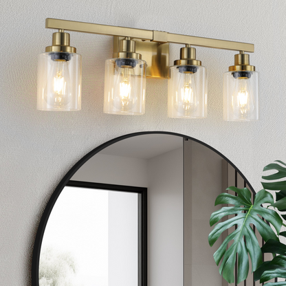 Golden 4-Light Vanity Light with Clear Glass Shades, Modern Iron Metal Bathroom Wall Fixture for Mirror, Ideal for Bathroom and Dressing Table (No Bulbs)