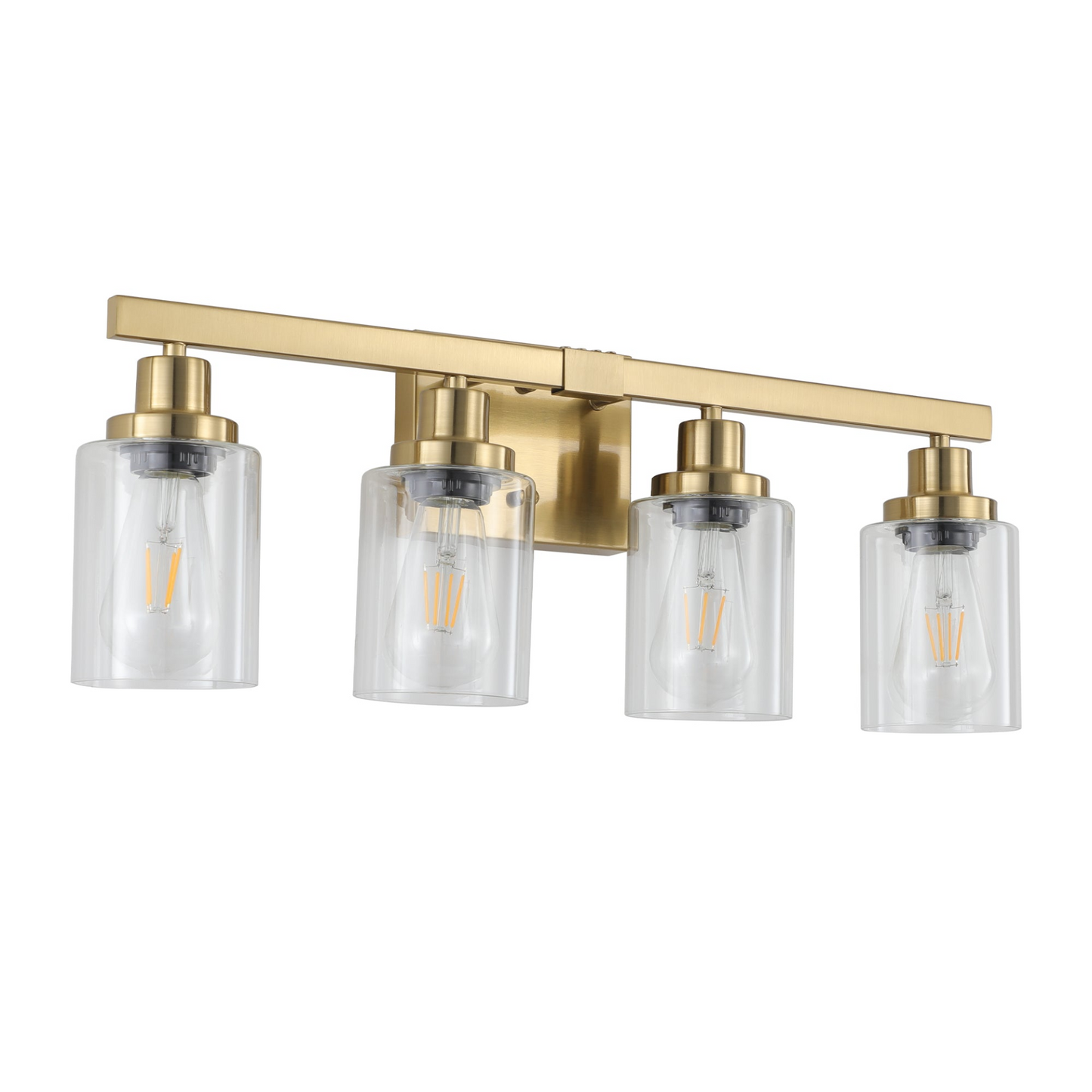 Golden 4-Light Vanity Light with Clear Glass Shades, Modern Iron Metal Bathroom Wall Fixture for Mirror, Ideal for Bathroom and Dressing Table (No Bulbs)