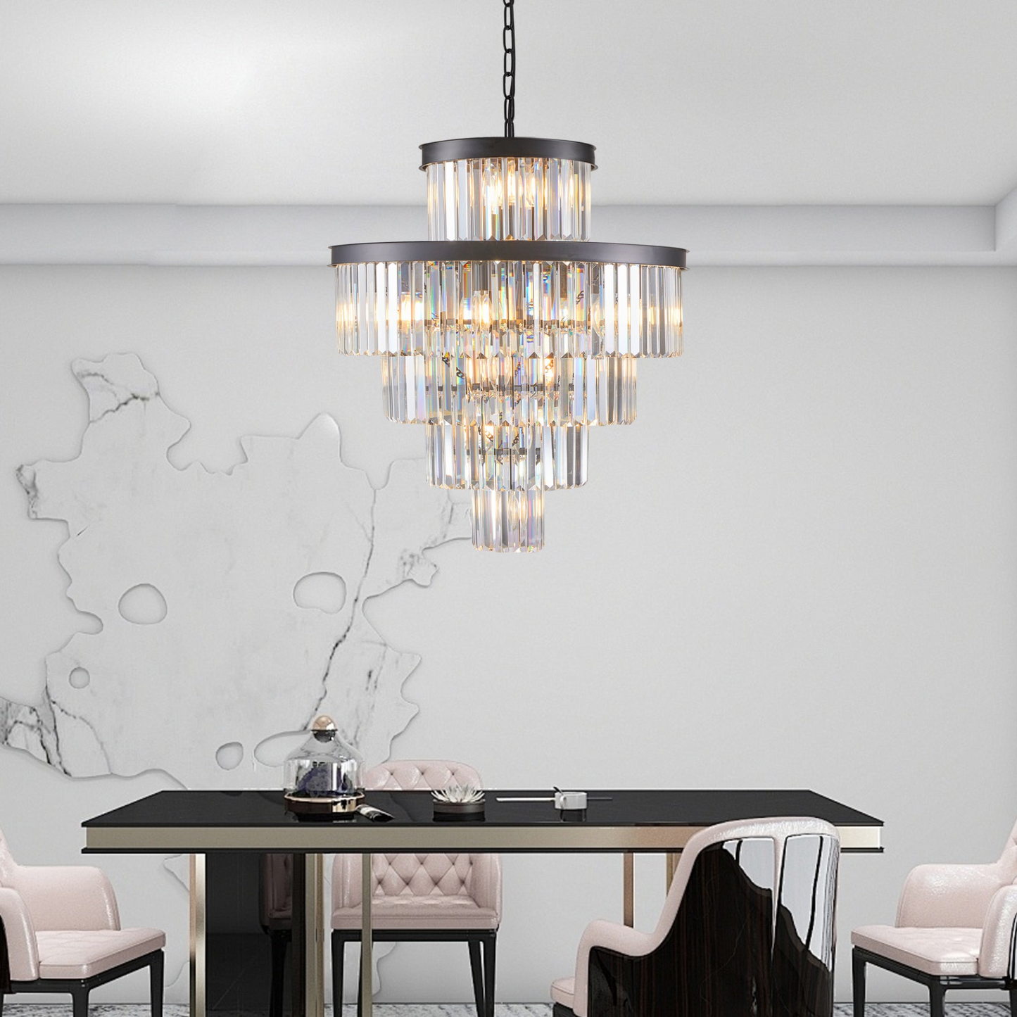 Black Luxury Crystal Chandelier Modern Chandeliers Lights Fixture Hanging Pendant Light Fixture for Dining Room Bedroom Living Room Dia 23.6 Inch-Black