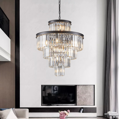 Black Luxury Crystal Chandelier Modern Chandeliers Lights Fixture Hanging Pendant Light Fixture for Dining Room Bedroom Living Room Dia 23.6 Inch-Black