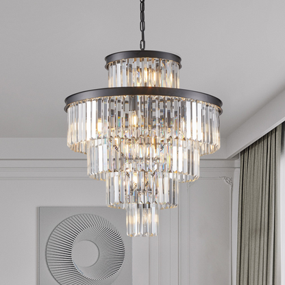 Black Luxury Crystal Chandelier Modern Chandeliers Lights Fixture Hanging Pendant Light Fixture for Dining Room Bedroom Living Room Dia 23.6 Inch-Black