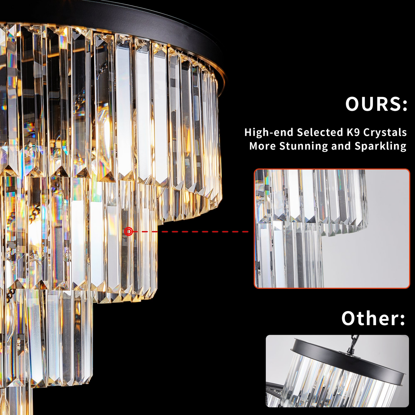 Black Luxury Crystal Chandelier Modern Chandeliers Lights Fixture Hanging Pendant Light Fixture for Dining Room Bedroom Living Room Dia 23.6 Inch-Black