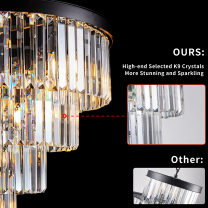 Black Luxury Crystal Chandelier Modern Chandeliers Lights Fixture Hanging Pendant Light Fixture for Dining Room Bedroom Living Room Dia 23.6 Inch-Black