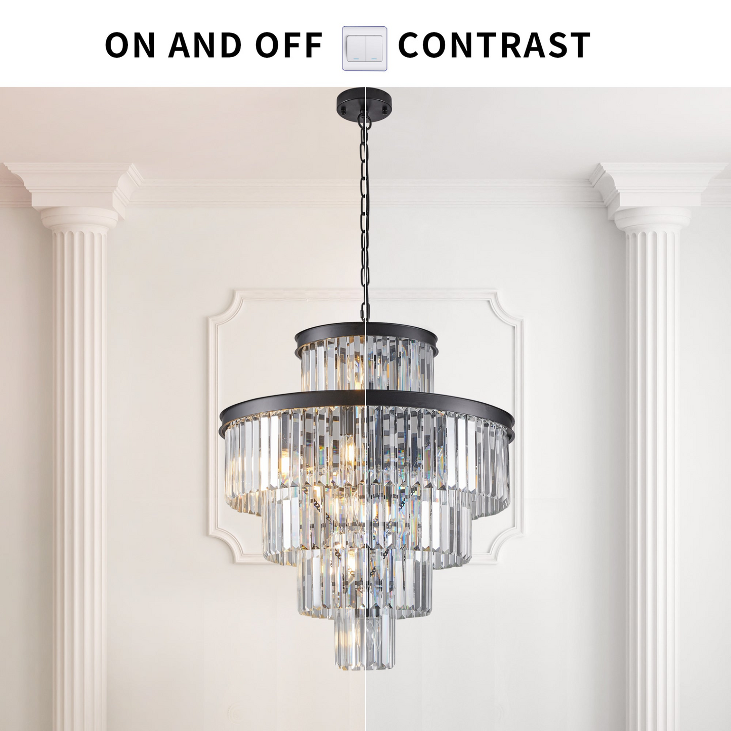Black Luxury Crystal Chandelier Modern Chandeliers Lights Fixture Hanging Pendant Light Fixture for Dining Room Bedroom Living Room Dia 23.6 Inch-Black