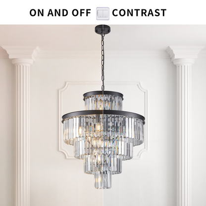 Black Luxury Crystal Chandelier Modern Chandeliers Lights Fixture Hanging Pendant Light Fixture for Dining Room Bedroom Living Room Dia 23.6 Inch-Black