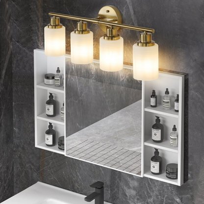 4-Light Golden Bathroom Vanity Light Fixture, Frosted Glass Shades, Modern Wall Mounted Lighting (No Bulbs)