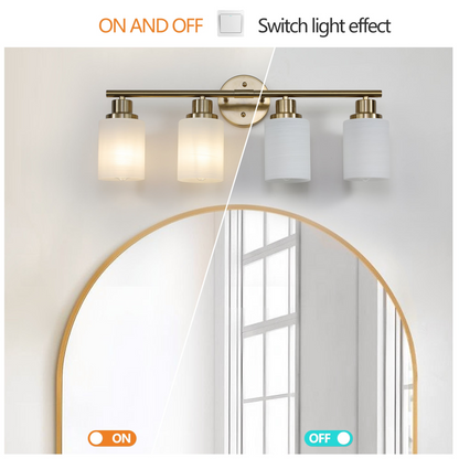 4-Light Golden Bathroom Vanity Light Fixture, Frosted Glass Shades, Modern Wall Mounted Lighting (No Bulbs)