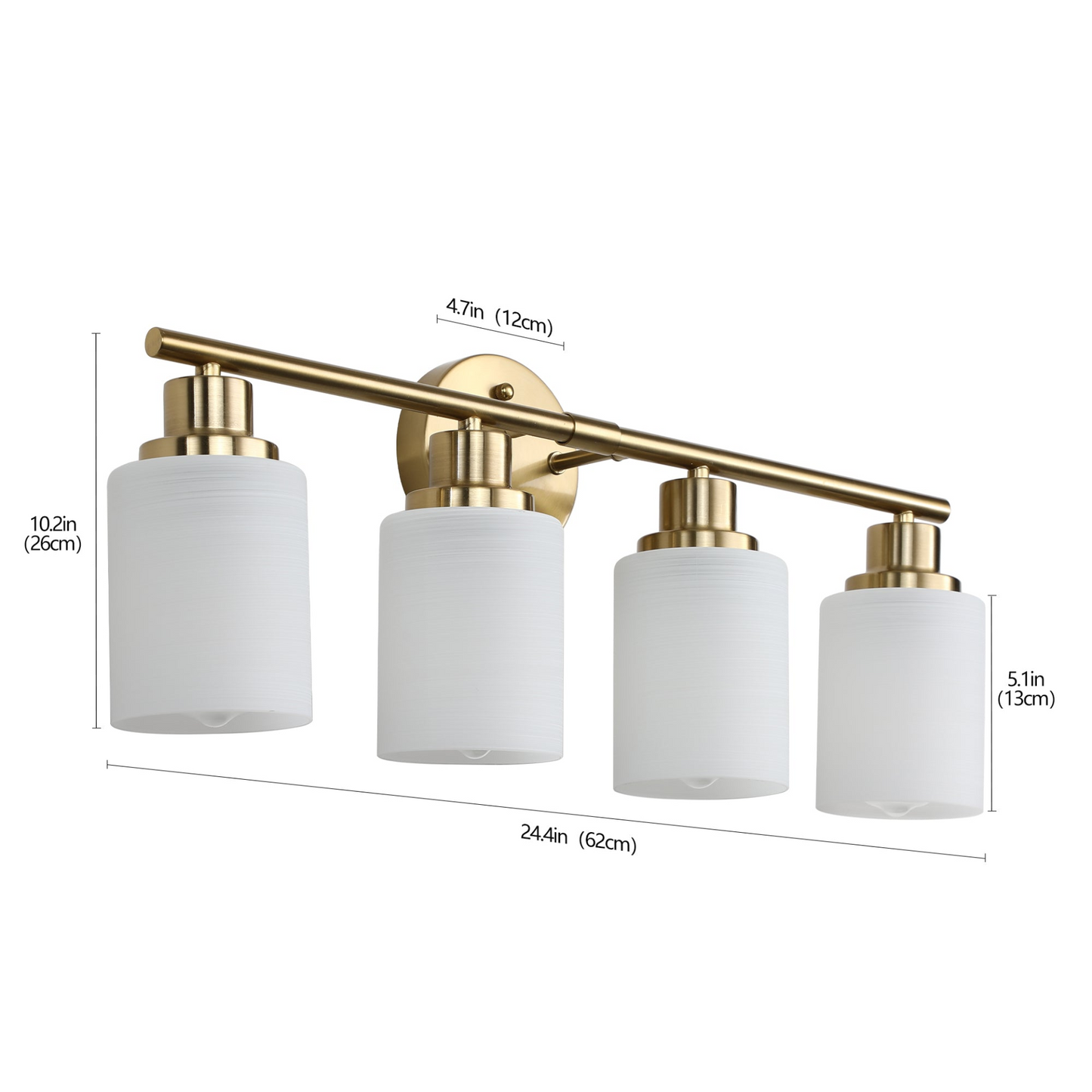 4-Light Golden Bathroom Vanity Light Fixture, Frosted Glass Shades, Modern Wall Mounted Lighting (No Bulbs)