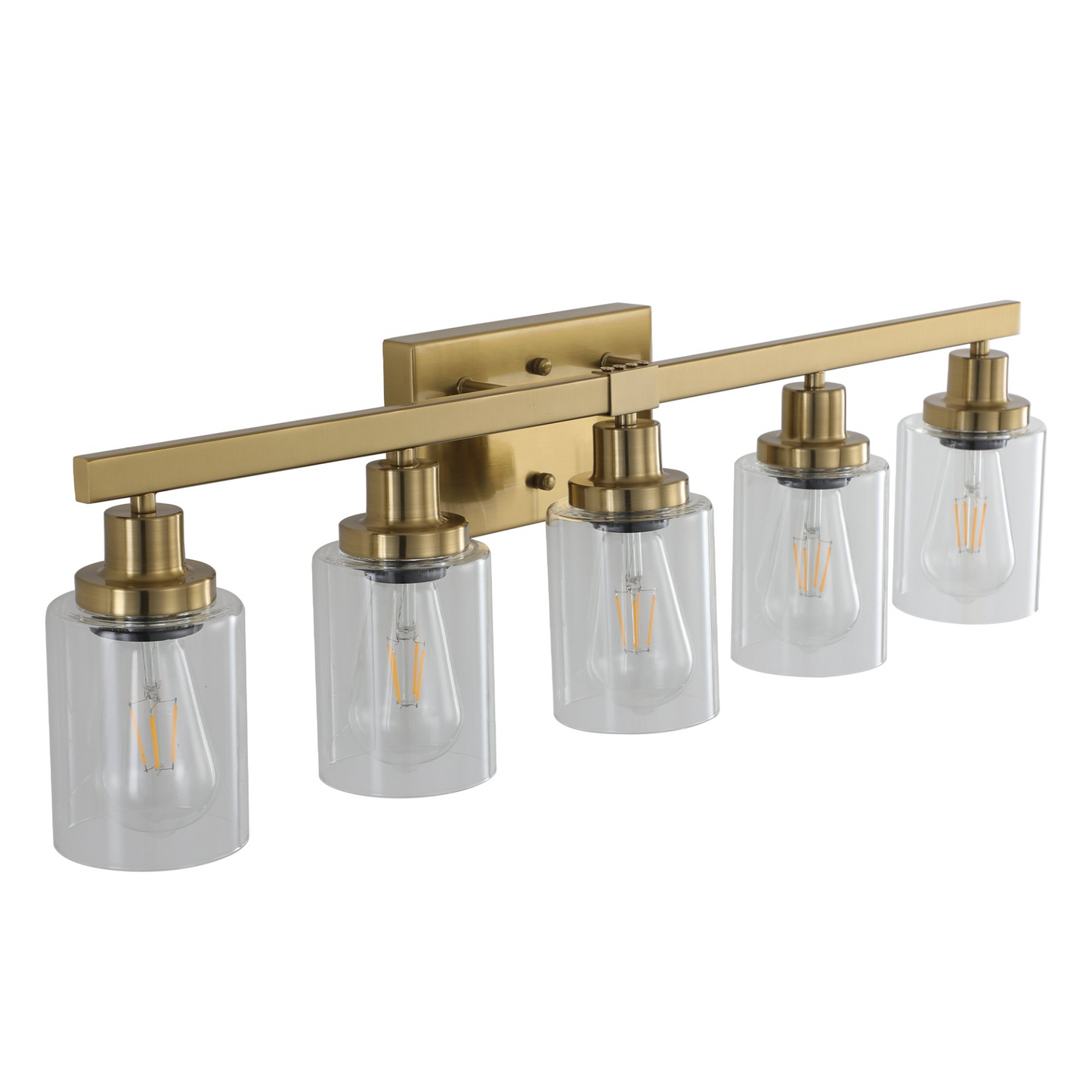 Golden 5-Light Vanity Light with Clear Glass Shades, Modern Iron Metal Bathroom Wall Fixture for Mirror, Ideal for Bathroom and Dressing Table (No Bulbs)