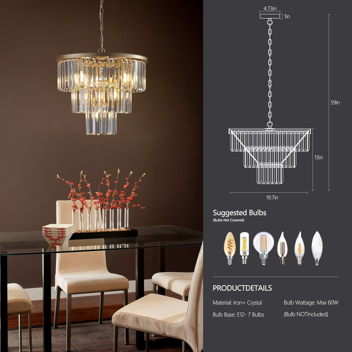 (Same as W1340P143192/L5007-500-G) Gold Luxury Crystal Chandelier Modern Chandeliers Lights (No Bulbs)