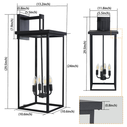 (Same as W1340119953/L1014) 4-Light Black Outdoor Wall Light (No Bulbs)