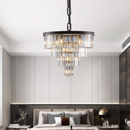 Contemporary Crystal Modern Chandeliers Crystal Ceiling Chandelier 4 Tier Black Chandelier Lighting for Dining Room Living Room Bedroom (Bulbs Not included)