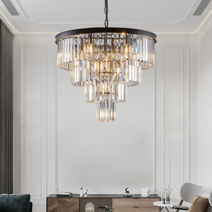 Contemporary Crystal Modern Chandeliers Crystal Ceiling Chandelier 4 Tier Black Chandelier Lighting for Dining Room Living Room Bedroom (Bulbs Not included)