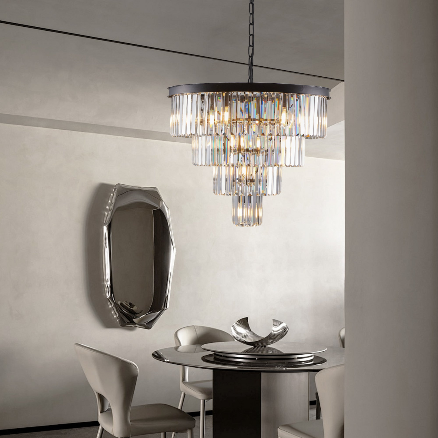 Contemporary Crystal Modern Chandeliers Crystal Ceiling Chandelier 4 Tier Black Chandelier Lighting for Dining Room Living Room Bedroom (Bulbs Not included)