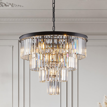 Contemporary Crystal Modern Chandeliers Crystal Ceiling Chandelier 4 Tier Black Chandelier Lighting for Dining Room Living Room Bedroom (Bulbs Not included)