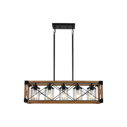 (Same as W1340P155967/L1011-G) 5-Light Retro Farmhouse Chandelier For Kitchen, Living room, Dining room Walnut(No Bulbs)