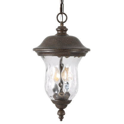Rustic Outdoor Hanging Lantern, Weatherproof Vintage Pendant Light with Clear Glass Shade, Waterproof Exterior Lighting Fixture for Porch, Patio, or Garden (One piece&No bulb)