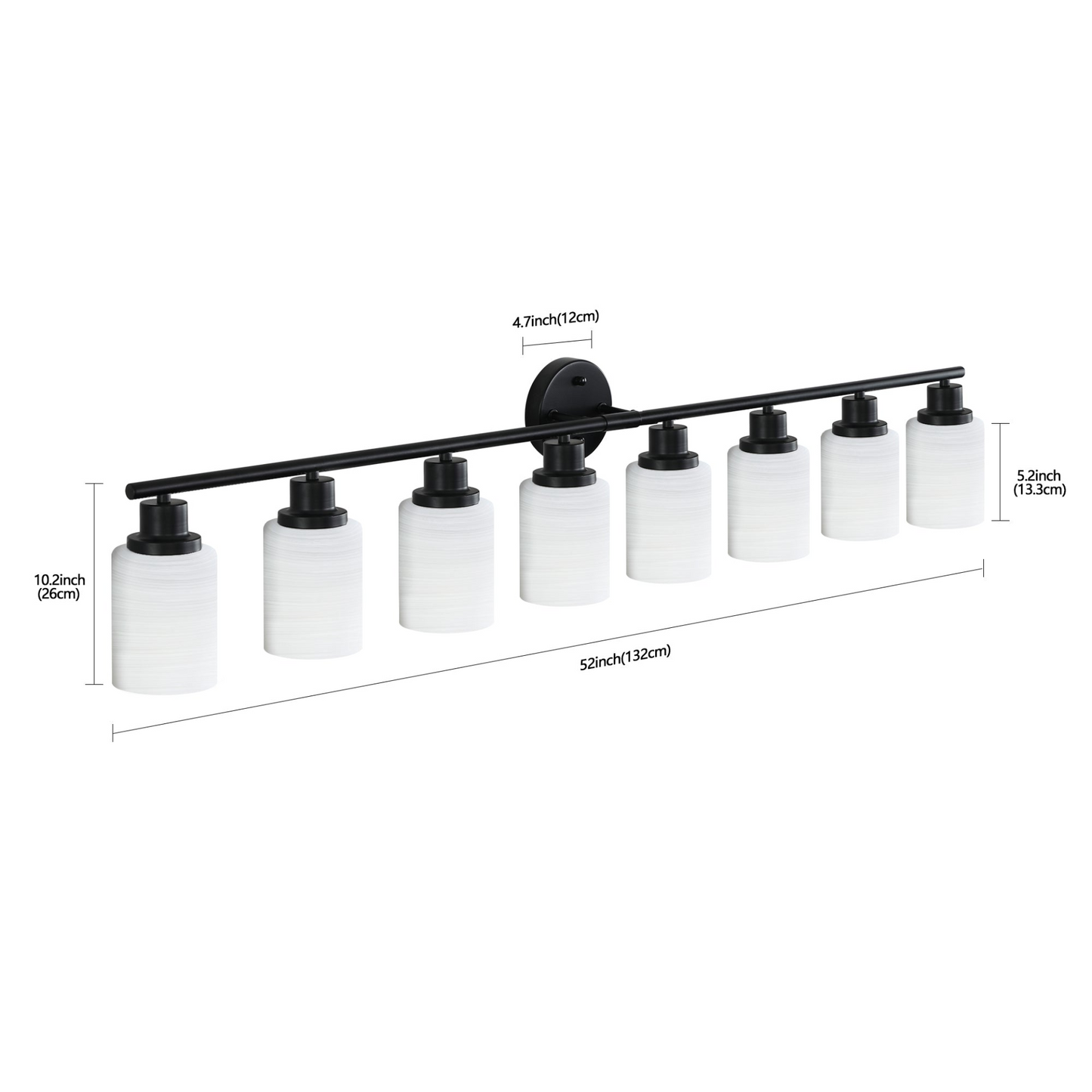Modern 8-Light Vanity Bathroom Mirror Light, Frosted White Glass with Black Iron Frame, Contemporary Wall Sconce for Bedroom, Bathroom, And Dressing Room (Bulb Not Included)