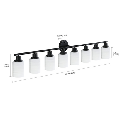 Modern 8-Light Vanity Bathroom Mirror Light, Frosted White Glass with Black Iron Frame, Contemporary Wall Sconce for Bedroom, Bathroom, And Dressing Room (Bulb Not Included)