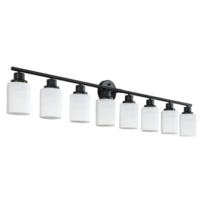 Modern 8-Light Vanity Bathroom Mirror Light, Frosted White Glass with Black Iron Frame, Contemporary Wall Sconce for Bedroom, Bathroom, And Dressing Room (Bulb Not Included)