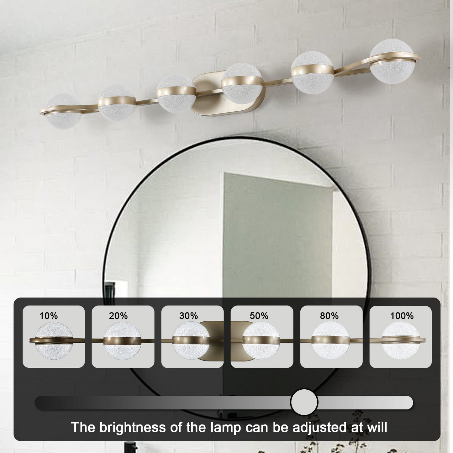 (Same as W1340P143676/L2001-G-6) Modern Minimalist Bathroom Vanity Light, LED 6 Bulb Acrylic Shades, Wall Mounted Decorative Lighting Fixture (Champagne Gold)
