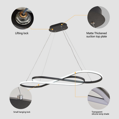 Modern LED Pendant Light, Infinity Design Hanging Ceiling Fixture, Adjustable Height, Dimmable for Living Room, Dining Room, Bedroom, Black Finish