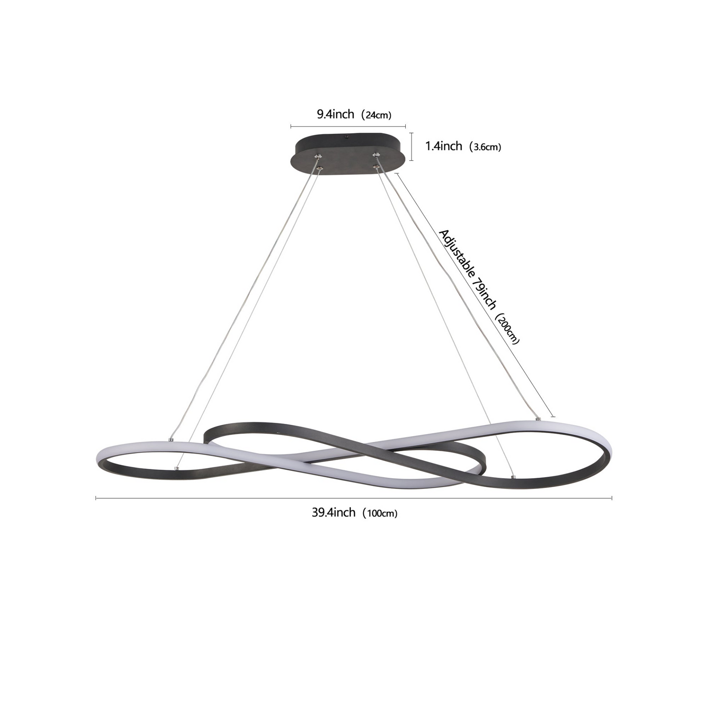 Modern LED Pendant Light, Infinity Design Hanging Ceiling Fixture, Adjustable Height, Dimmable for Living Room, Dining Room, Bedroom, Black Finish