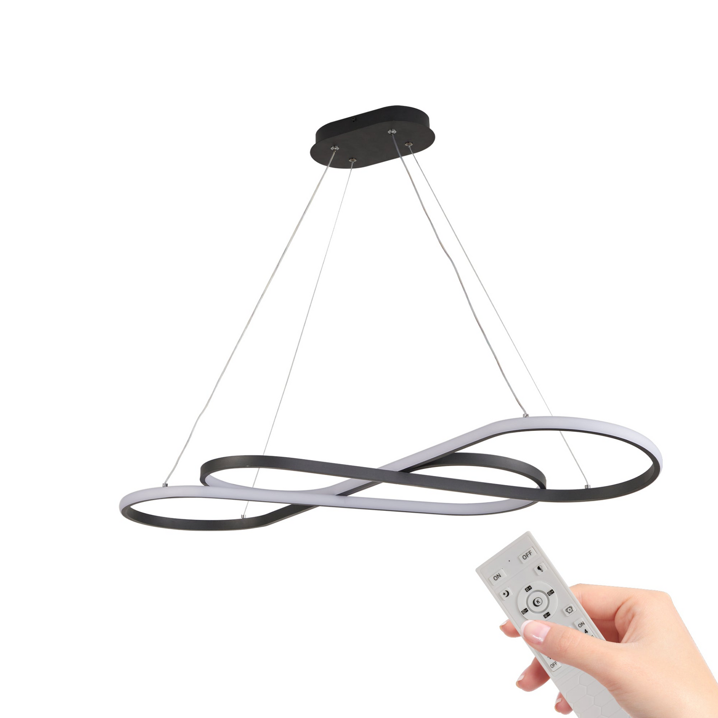 Modern LED Pendant Light, Infinity Design Hanging Ceiling Fixture, Adjustable Height, Dimmable for Living Room, Dining Room, Bedroom, Black Finish