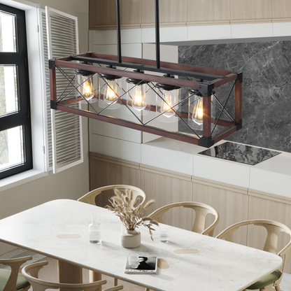 (Same as W1340P155971/L1011-RW-G) 5-Light Retro Farmhouse Chandelier For Kitchen, Living room, Dining room Red and Black(No Bulbs)