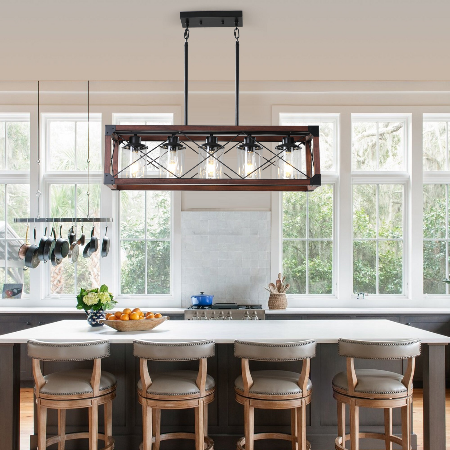(Same as W1340P155971/L1011-RW-G) 5-Light Retro Farmhouse Chandelier For Kitchen, Living room, Dining room Red and Black(No Bulbs)