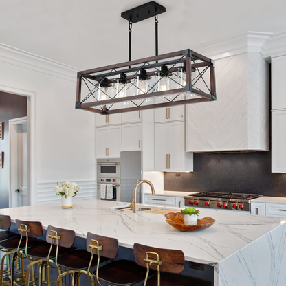 (Same as W1340P155971/L1011-RW-G) 5-Light Retro Farmhouse Chandelier For Kitchen, Living room, Dining room Red and Black(No Bulbs)