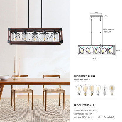(Same as W1340P155971/L1011-RW-G) 5-Light Retro Farmhouse Chandelier For Kitchen, Living room, Dining room Red and Black(No Bulbs)