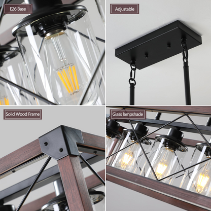 (Same as W1340P155971/L1011-RW-G) 5-Light Retro Farmhouse Chandelier For Kitchen, Living room, Dining room Red and Black(No Bulbs)