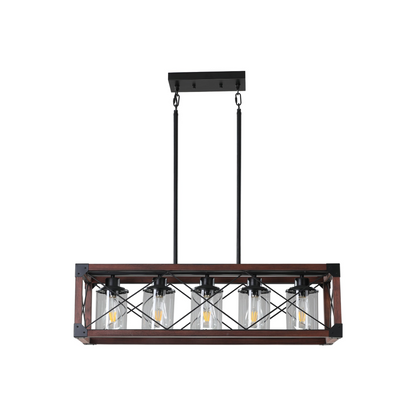 (Same as W1340P155971/L1011-RW-G) 5-Light Retro Farmhouse Chandelier For Kitchen, Living room, Dining room Red and Black(No Bulbs)