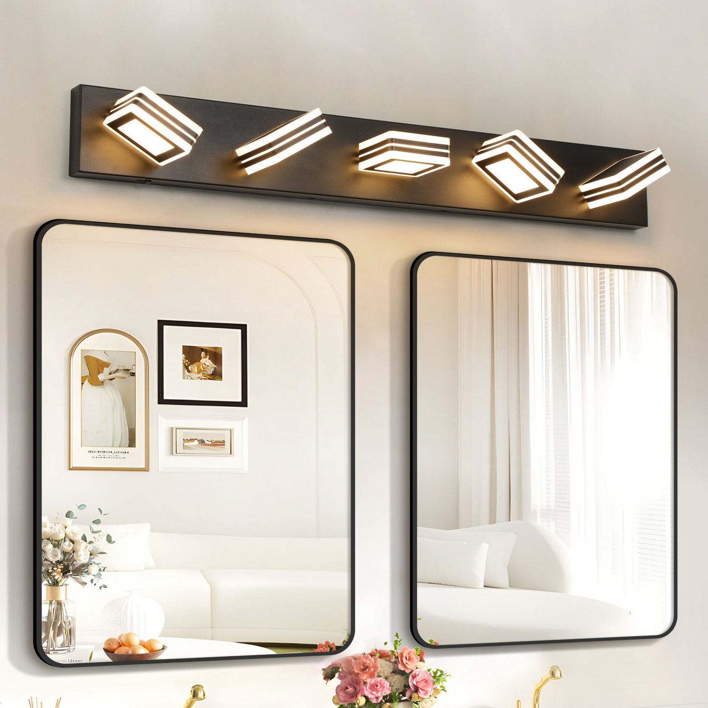 Modern 5-Light LED Vanity Light - Sleek Bathroom Wall Fixture, Iron & Acrylic, Dimmable & Energy-Efficient, Ideal for Mirror Lighting