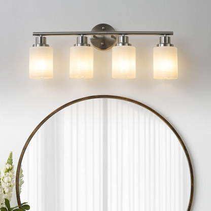 Modern 4-Light Vanity Wall Sconce, Brushed Nickel Finish with Frosted Glass Shades for Bathroom or Hallway Lighting (No Bulbs)