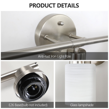 Modern 4-Light Vanity Wall Sconce, Brushed Nickel Finish with Frosted Glass Shades for Bathroom or Hallway Lighting (No Bulbs)