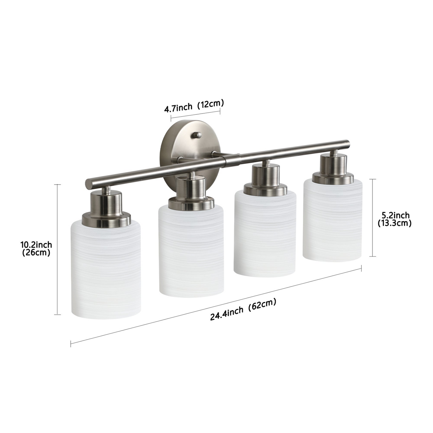 Modern 4-Light Vanity Wall Sconce, Brushed Nickel Finish with Frosted Glass Shades for Bathroom or Hallway Lighting (No Bulbs)