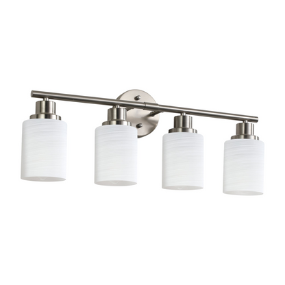 Modern 4-Light Vanity Wall Sconce, Brushed Nickel Finish with Frosted Glass Shades for Bathroom or Hallway Lighting (No Bulbs)