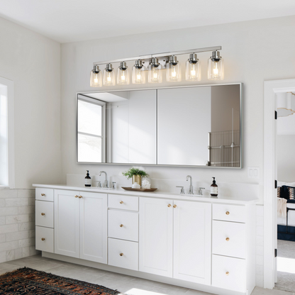 Modern 8-Light Bathroom Vanity Light Fixture - Brushed Nickel Finish with Clear Glass Shades, Perfect for Bathroom, Vanity, and Dressing Area Lighting (No Bulbs)