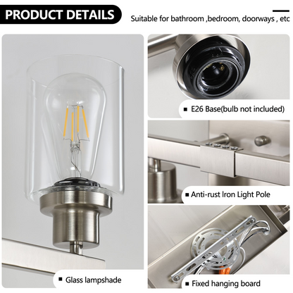 Modern 8-Light Bathroom Vanity Light Fixture - Brushed Nickel Finish with Clear Glass Shades, Perfect for Bathroom, Vanity, and Dressing Area Lighting (No Bulbs)