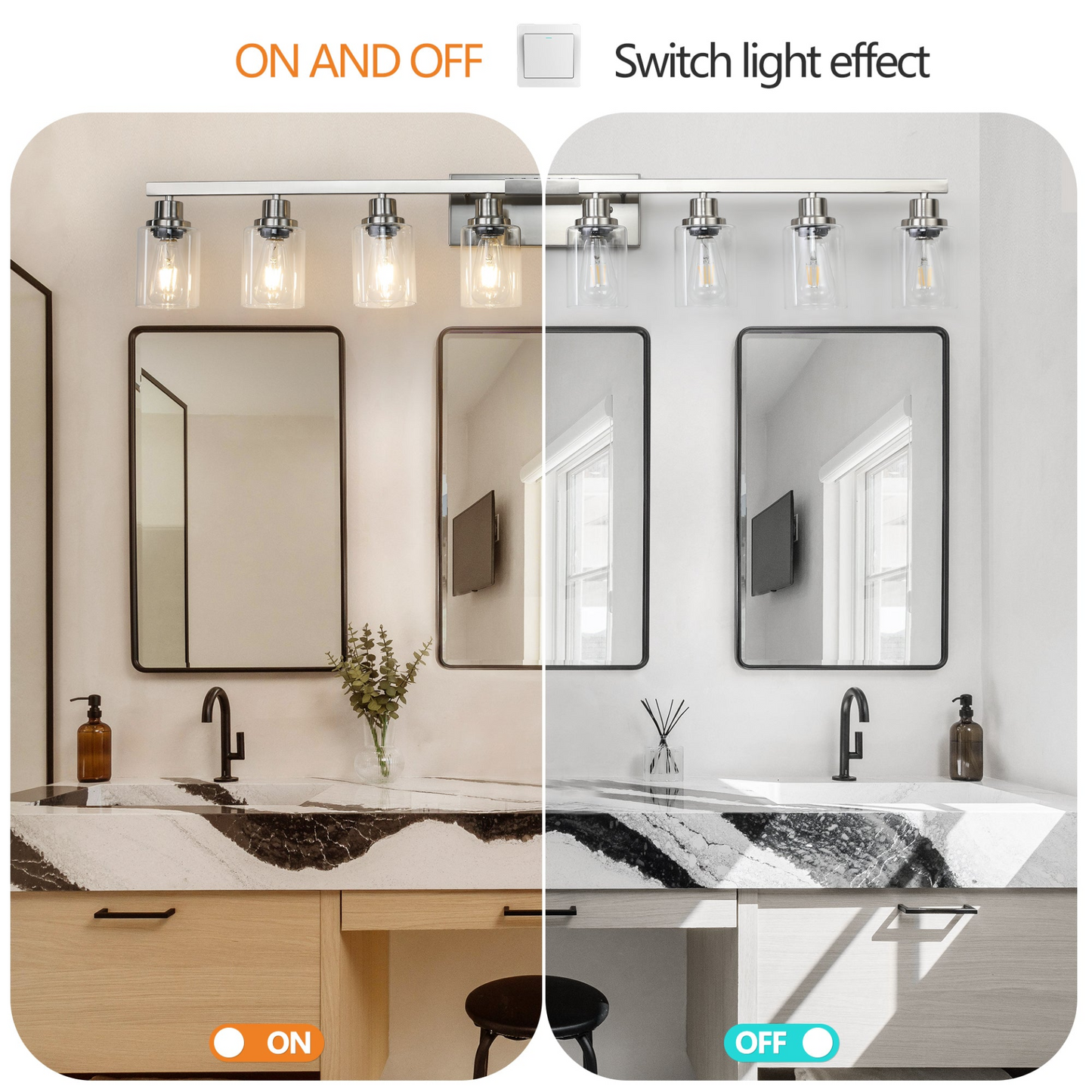 Modern 8-Light Bathroom Vanity Light Fixture - Brushed Nickel Finish with Clear Glass Shades, Perfect for Bathroom, Vanity, and Dressing Area Lighting (No Bulbs)