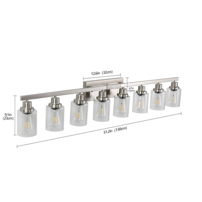 Modern 8-Light Bathroom Vanity Light Fixture - Brushed Nickel Finish with Clear Glass Shades, Perfect for Bathroom, Vanity, and Dressing Area Lighting (No Bulbs)