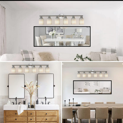Modern 6-Light Vanity Wall Sconce, Brushed Nickel Finish with Frosted Glass Shades for Bathroom or Hallway Lighting (No Bulbs)